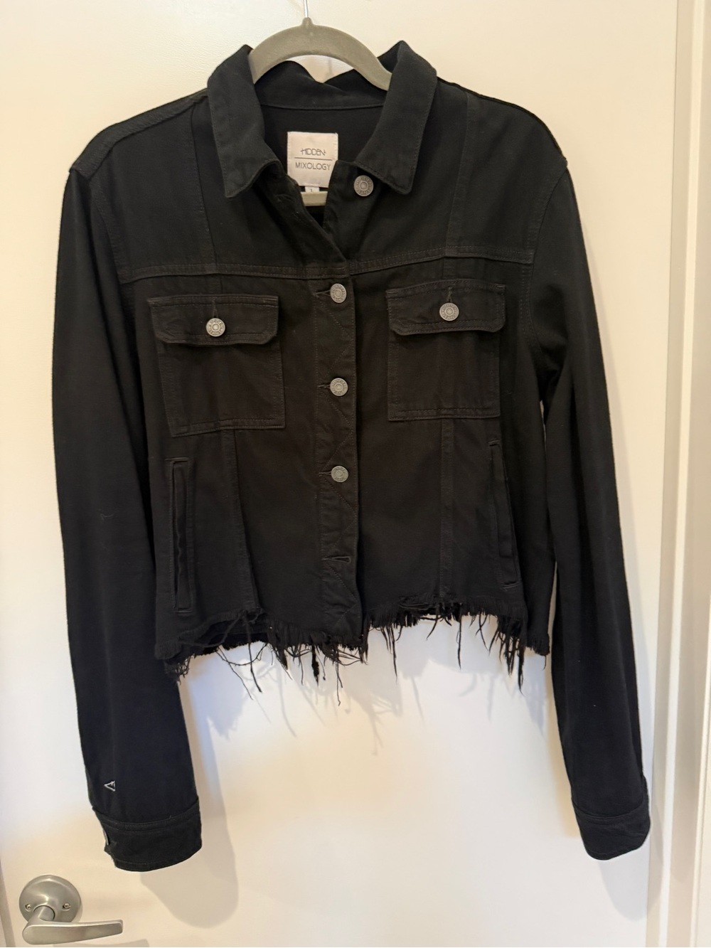Mixology Black Cropped Distressed Denim Jacket